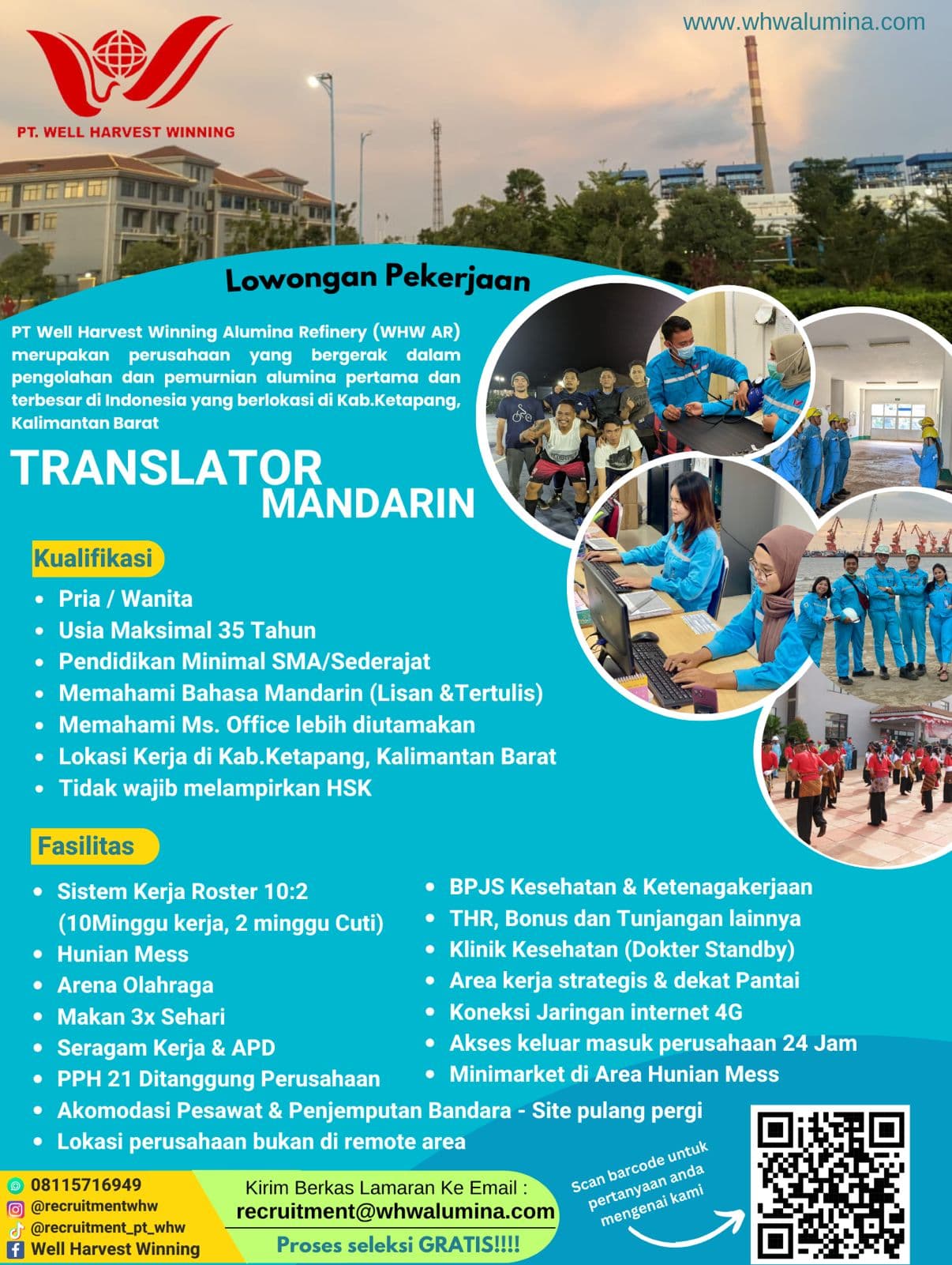 Flyer lowongan kerja Translator Mandarin di PT Well Harvest Winning Alumina Refinery, Ketapang,Kalimantan Barat - Karir UNTAN bursa kerja Pontianak Kalimantan Barat