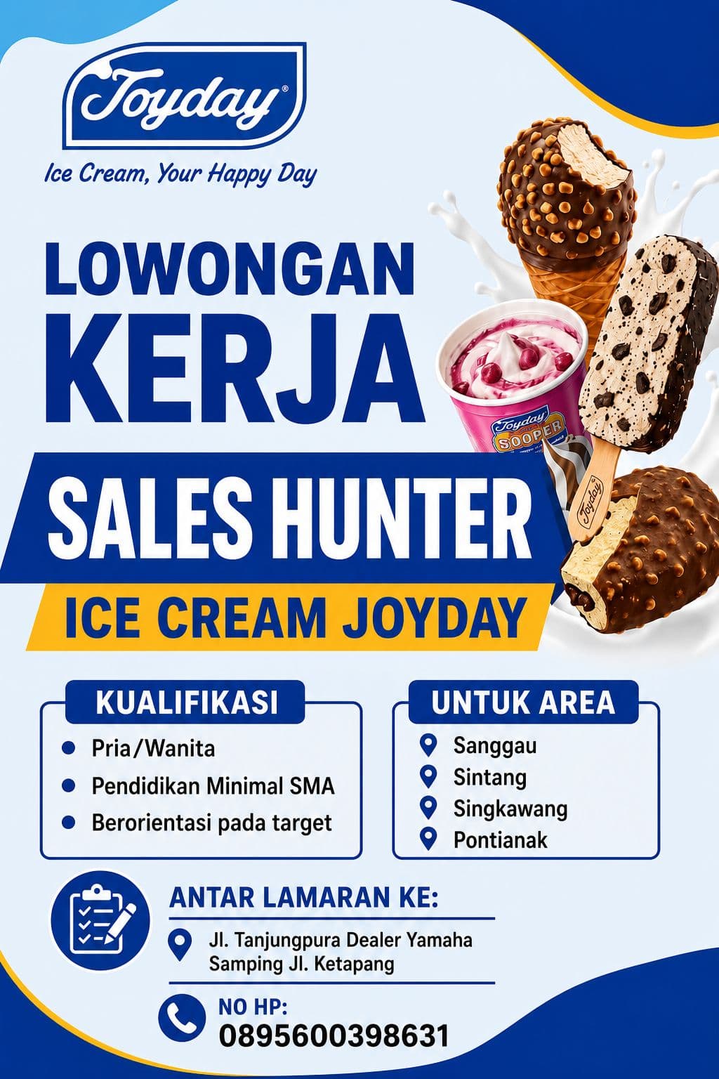 Flyer lowongan kerja SALES HUNTER di PT Aneka Makmur Sejahtera, Kalimantan Barat (Sanggau, Sintang, Singkawang, Pontianak) - Karir UNTAN bursa kerja Pontianak Kalimantan Barat
