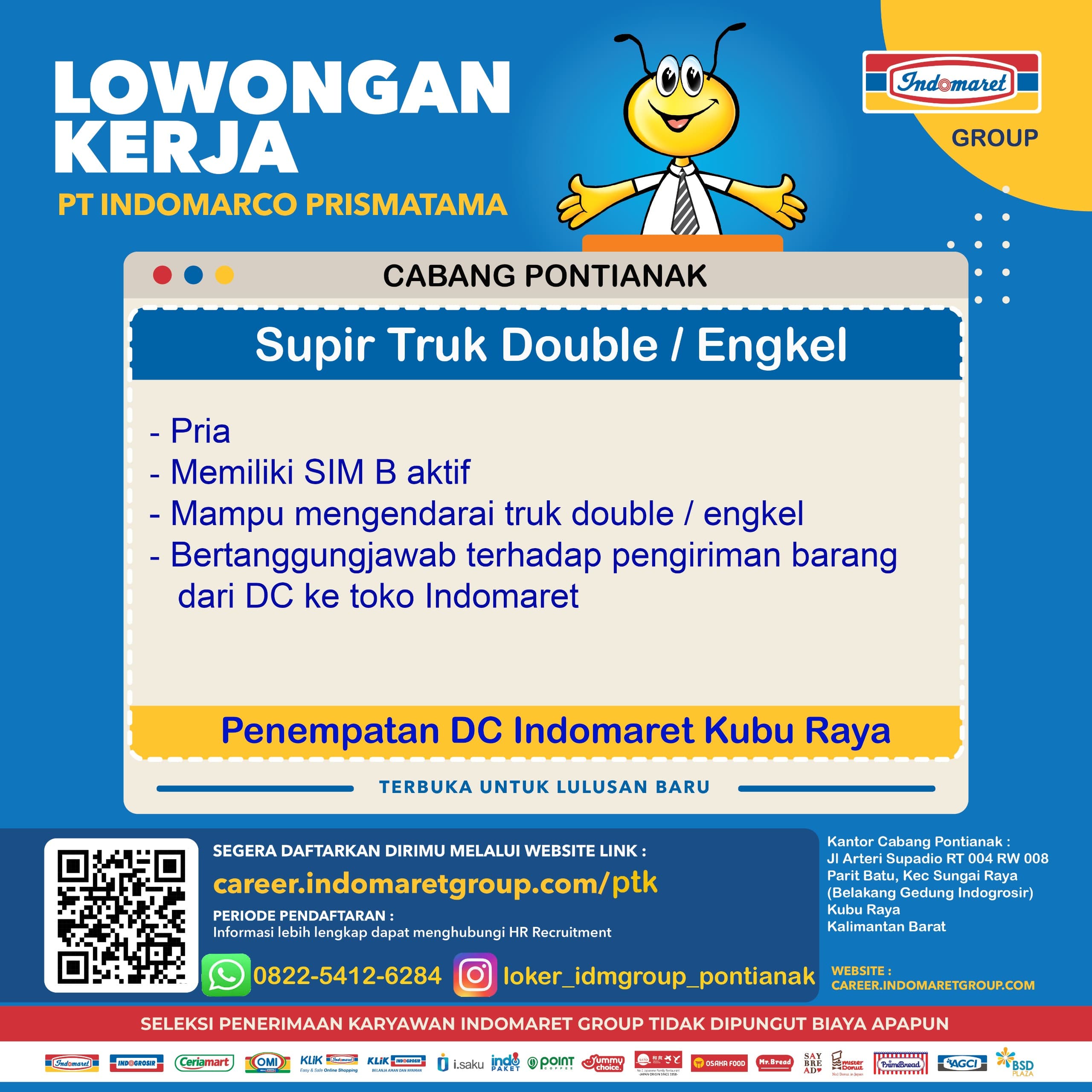 Flyer lowongan kerja Driver (Supir Truk) di PT INDOMARCO PRISMATAMA, Kubu Raya - Karir UNTAN bursa kerja Pontianak Kalimantan Barat