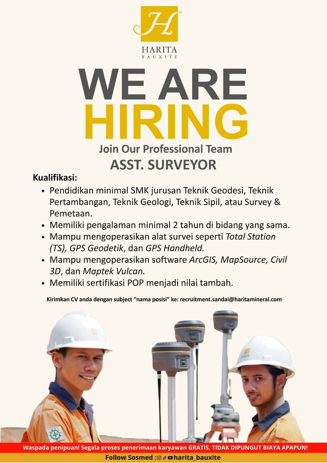 Flyer lowongan kerja ASST. SURVEYOR di PT Cita Mineral Investindo Tbk, Sandai - Karir UNTAN bursa kerja Pontianak Kalimantan Barat