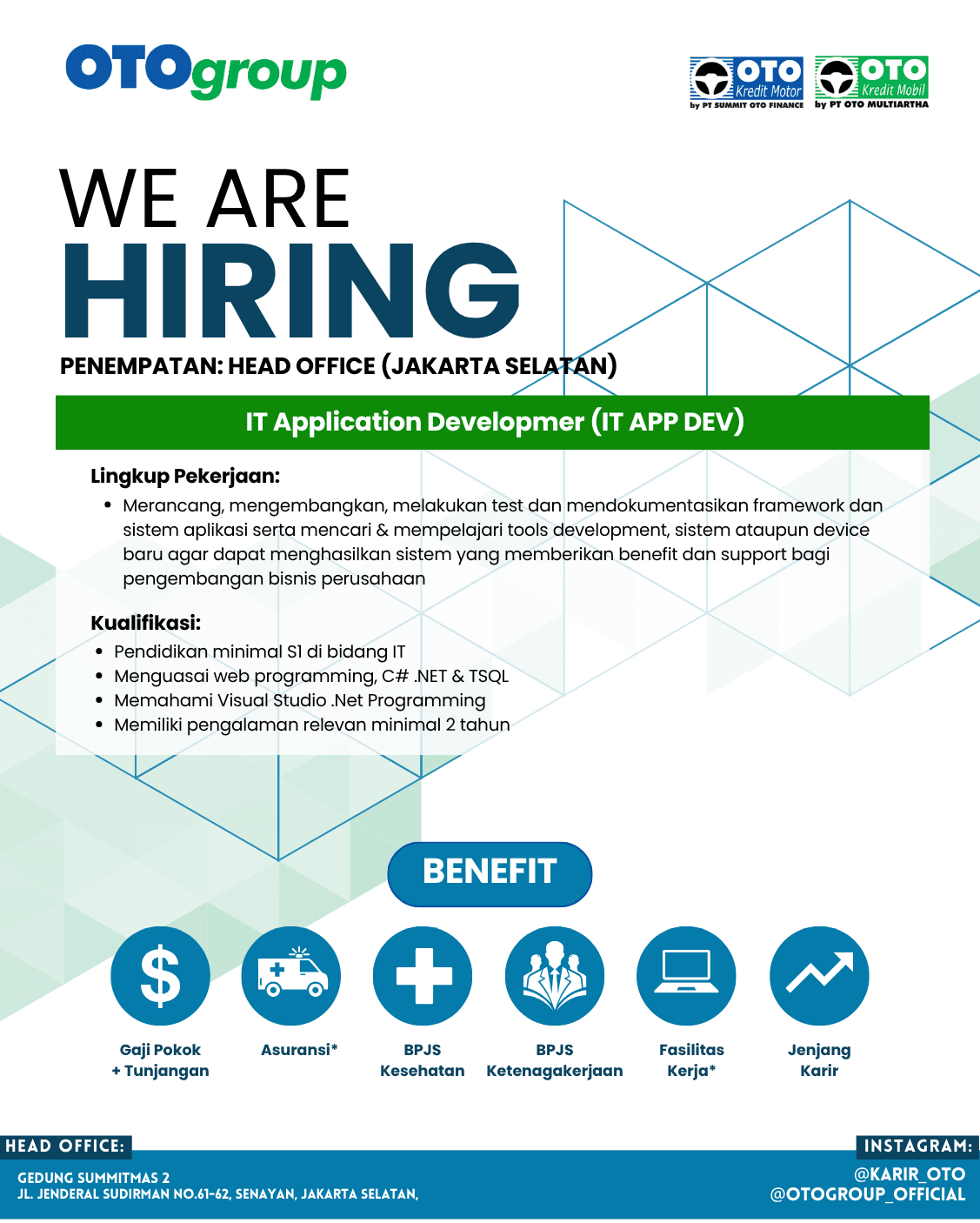 Flyer lowongan kerja IT Appllication Developer (APP DEV) di OTO Group, Jakarta Selatan, DKI Jakarta - Karir UNTAN bursa kerja Pontianak Kalimantan Barat