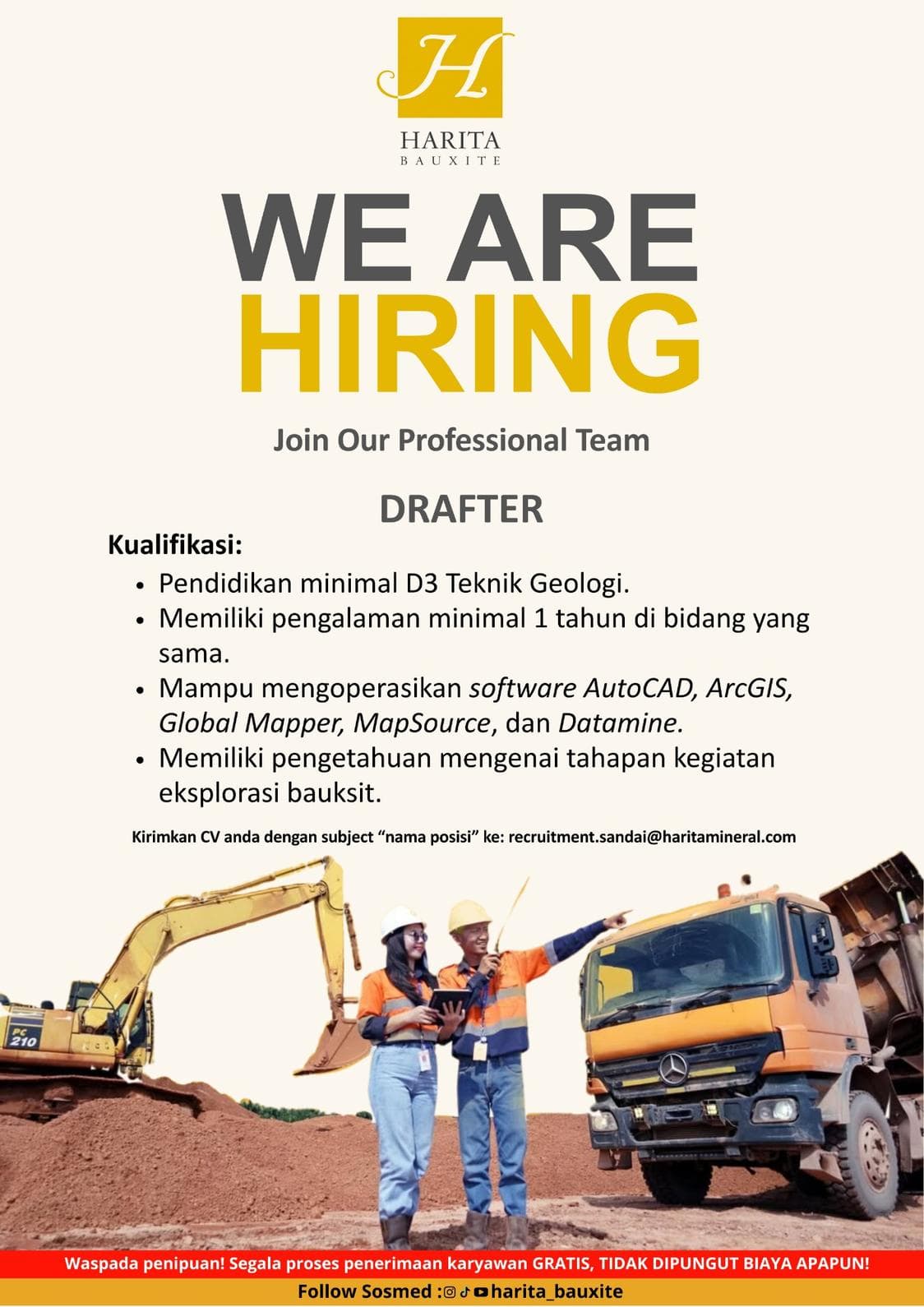 Flyer lowongan kerja DRAFTER di PT Cita Mineral Investindo Tbk, Sandai - Karir UNTAN bursa kerja Pontianak Kalimantan Barat