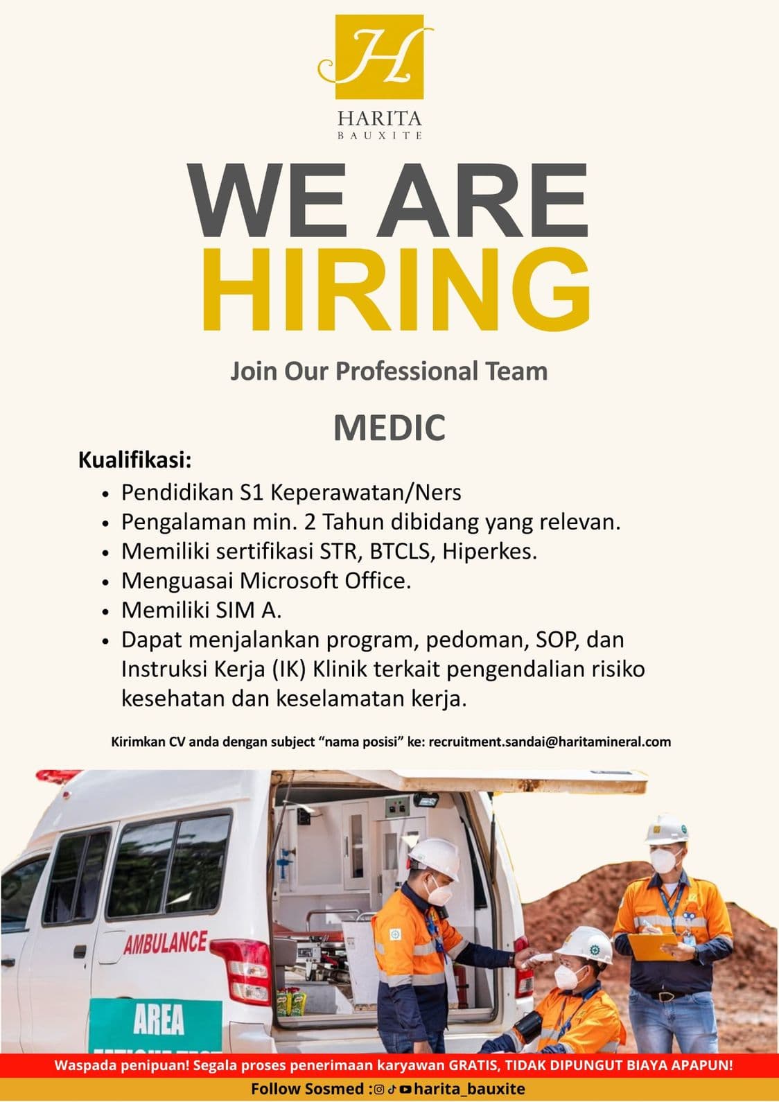 Flyer lowongan kerja MEDIC di PT Cita Mineral Investindo Tbk, Sandai - Karir UNTAN bursa kerja Pontianak Kalimantan Barat