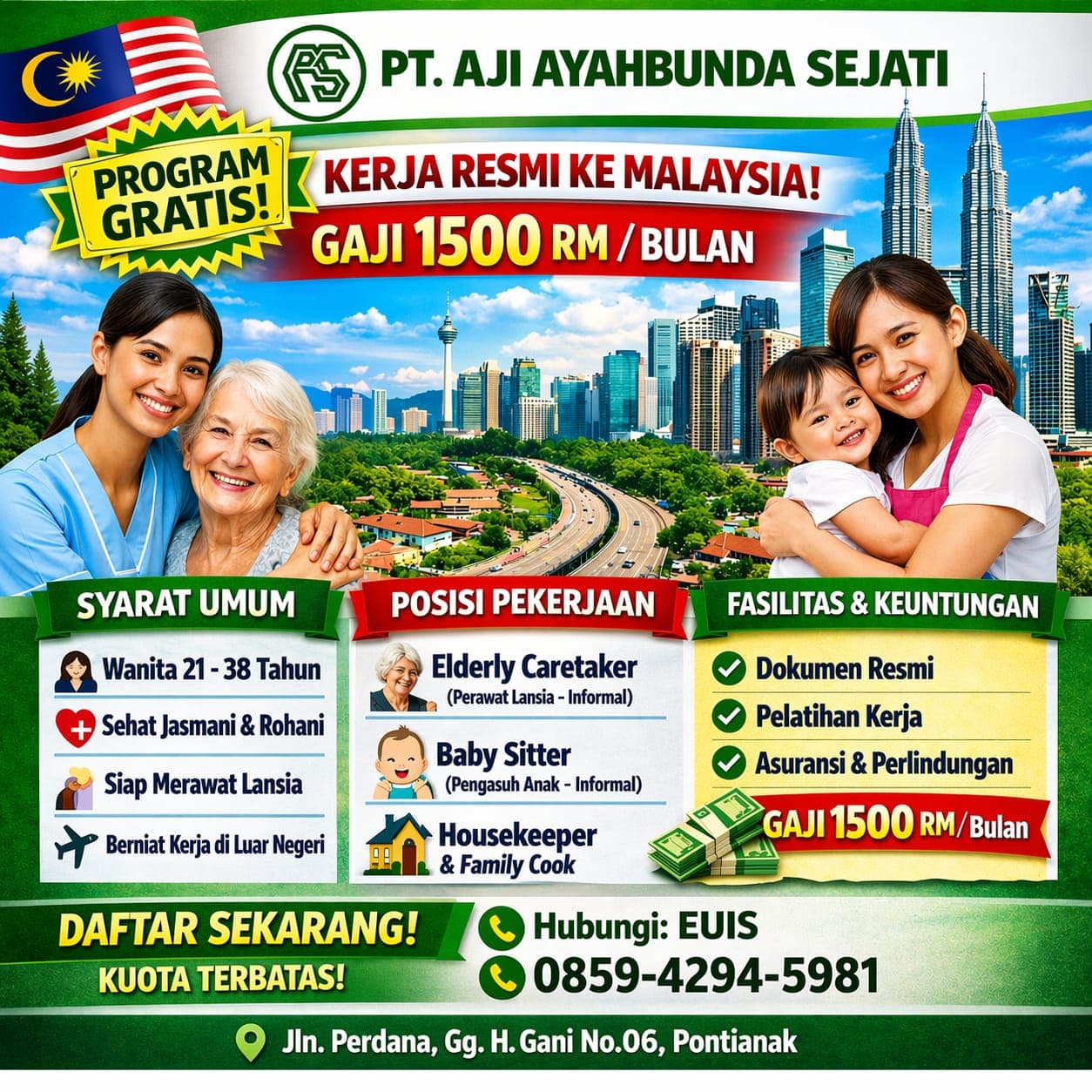 Flyer lowongan kerja Babby Sitter di PT. AJI AYAHBUNDA SEJATI Cabang Pontianak, Malaysia - Karir UNTAN bursa kerja Pontianak Kalimantan Barat