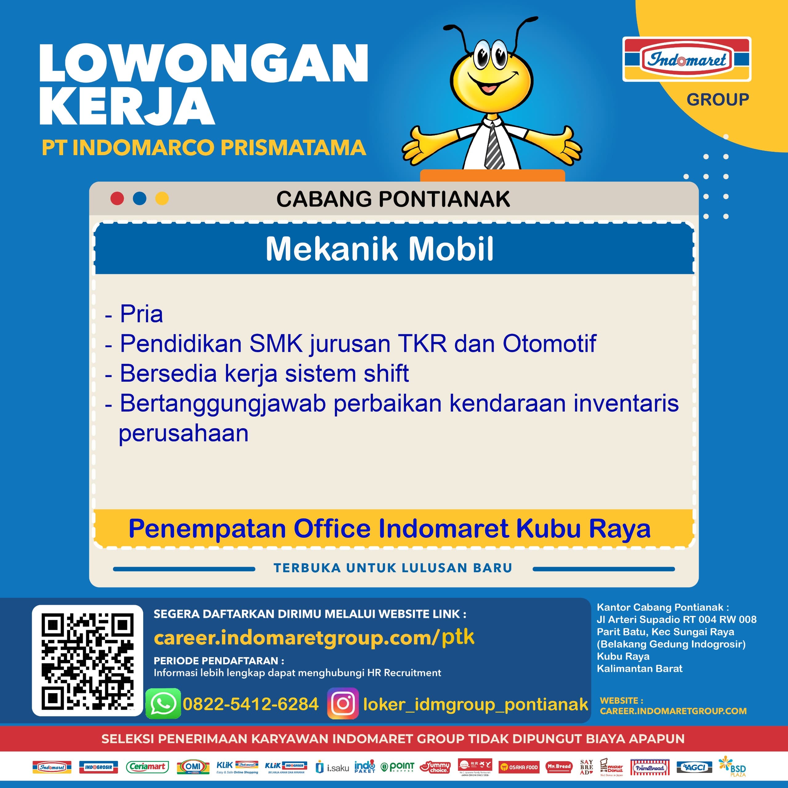 Flyer lowongan kerja Mekanik di PT INDOMARCO PRISMATAMA, Kubu Raya - Karir UNTAN bursa kerja Pontianak Kalimantan Barat